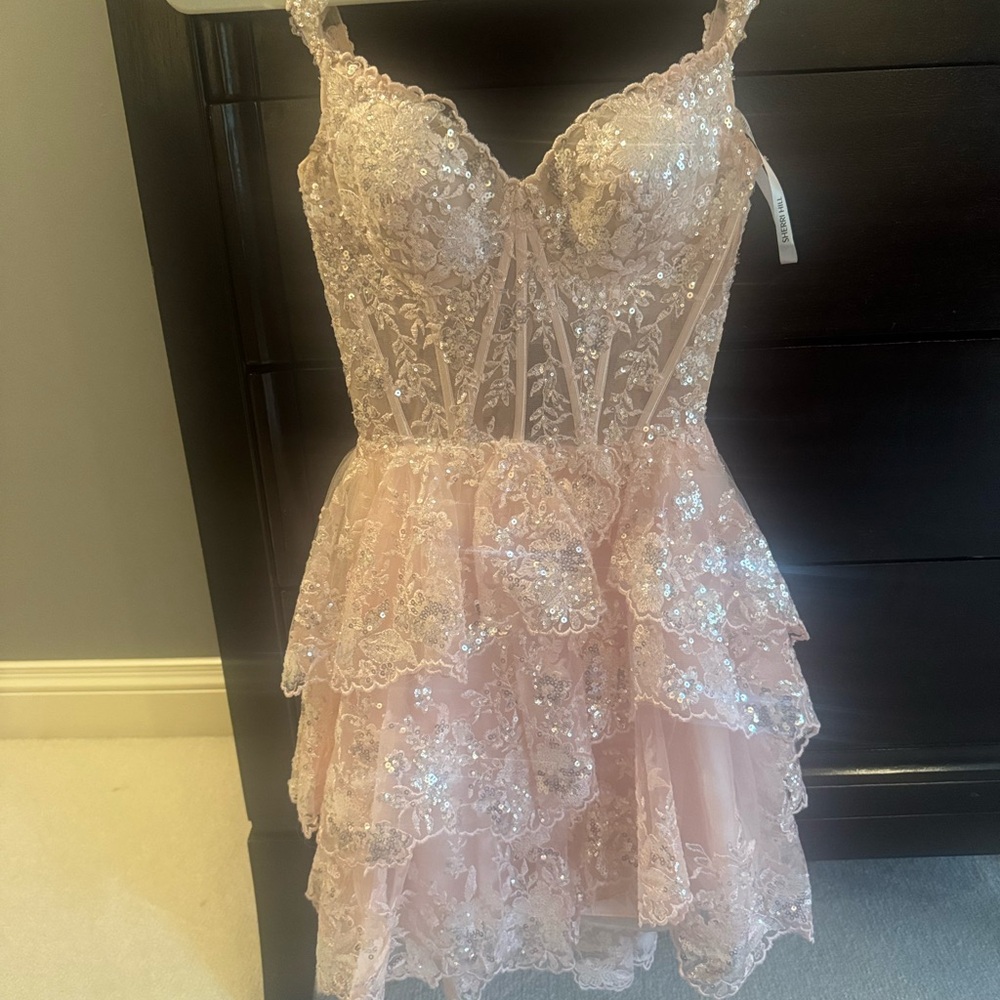 Sherri Hill Pink Sequin Lace Mini Dress
